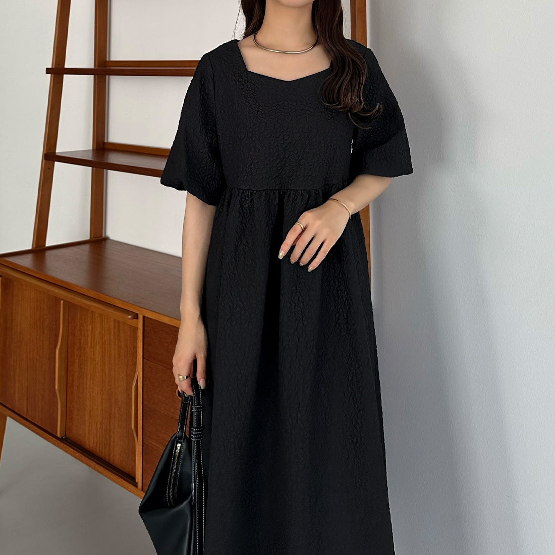 カラウティア callautia callautia 花柄ふくれジャガードフレアワンピース