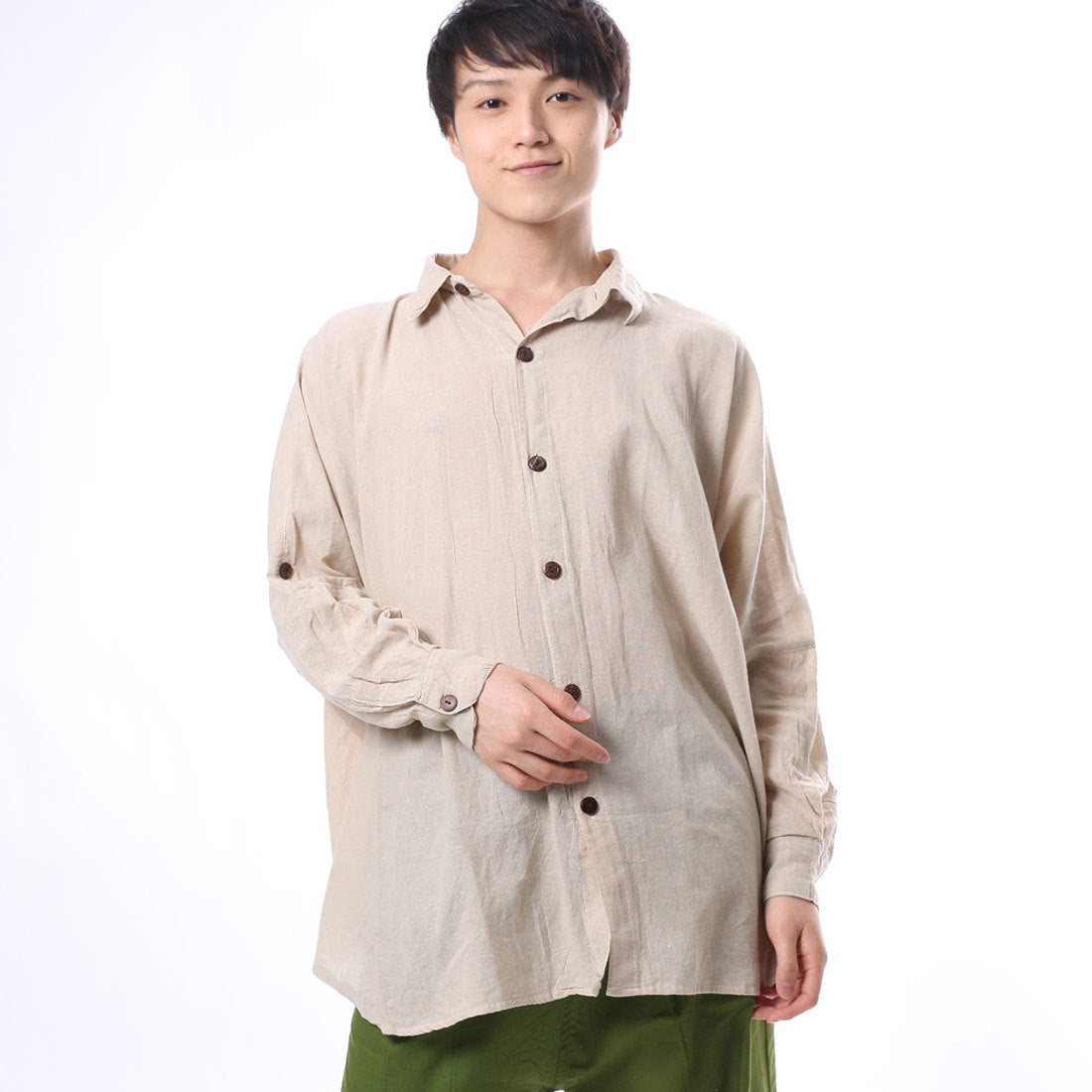 【チャイハネ】yul ネパールコットンドルマンスリーブシャツ オフホワイト,オフホワイト