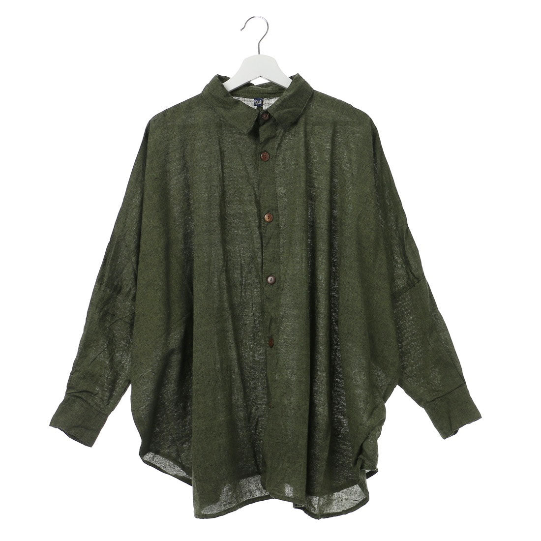 【チャイハネ】yul ネパールコットンドルマンスリーブシャツ オフホワイト,カーキ