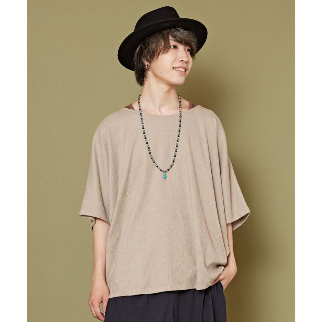 【チャイハネ】ソムニMEN'Sドルマンスリーブトップス インナータンクトップ付き ベージュ ベージュ