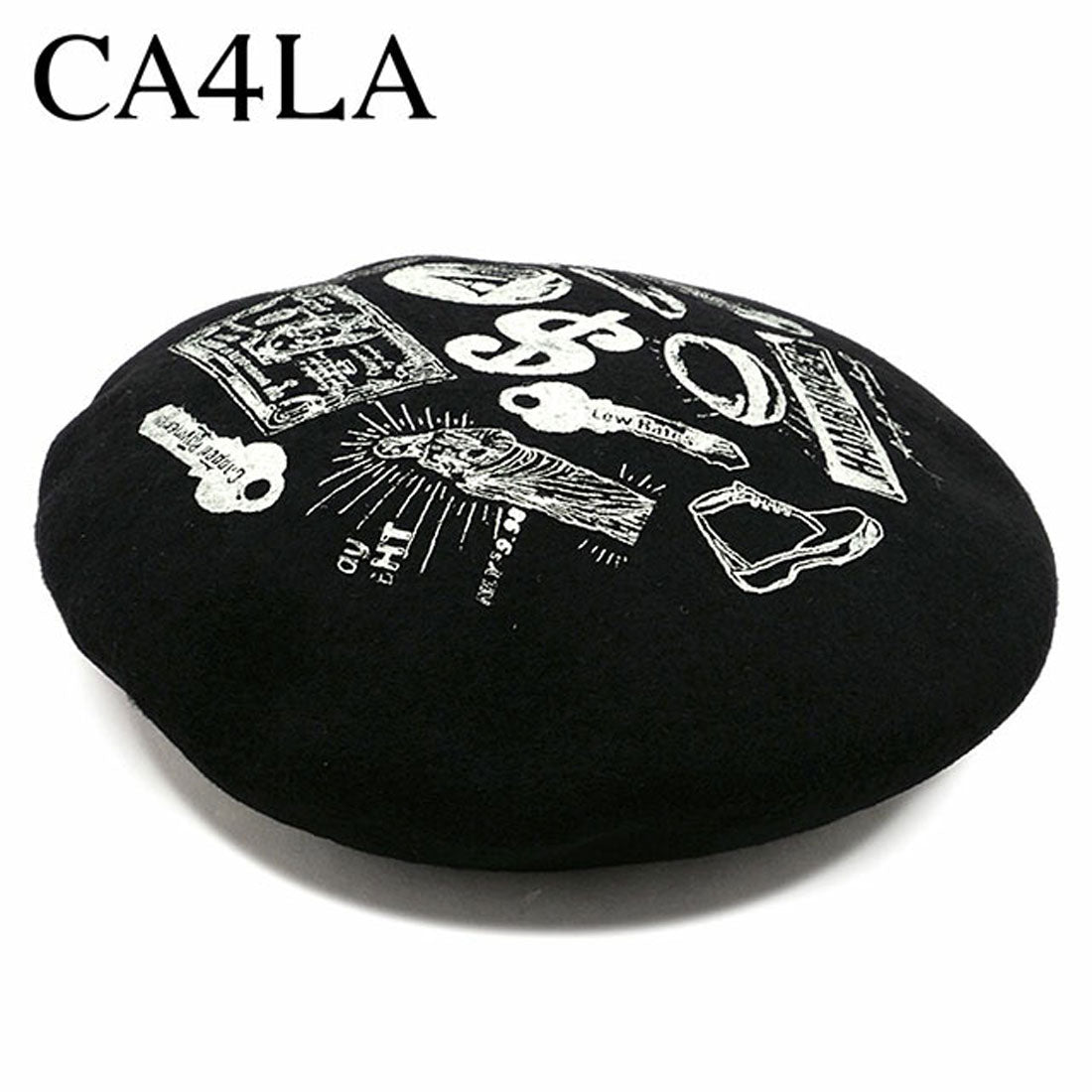 カシラ CA4LA 黑白畫作貝雷帽 黑色 [CAW00596 FW24]
