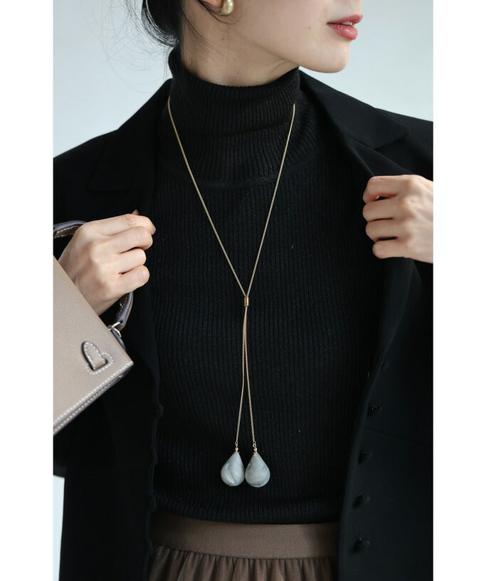 CAWAII CAWAII teardrop-shaped marble stone loop tie necklace