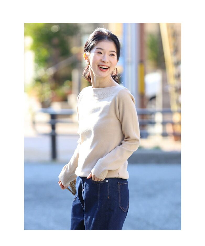 Cute CAWAII 10 Ways to Style Strong Balance Boat Neck Elegant Basic Casual Cute Basic Adult Cute Sophisticated Feminine Design Standard Natural Neat Simple Feminine Tops Cut and Sew Knit Plain Long Sleeve Long Sleeves Knitwear Boat Neck