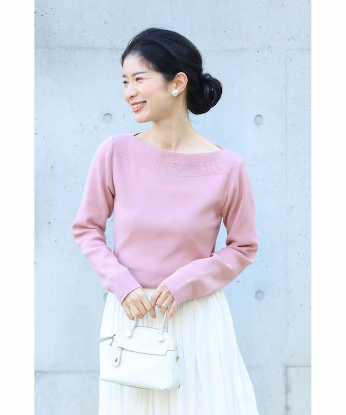 Cute CAWAII 10 Ways to Style Strong Balance Boat Neck Elegant Basic Casual Cute Basic Adult Cute Sophisticated Feminine Design Standard Natural Neat Simple Feminine Tops Cut and Sew Knit Plain Long Sleeve Long Sleeves Knitwear Boat Neck