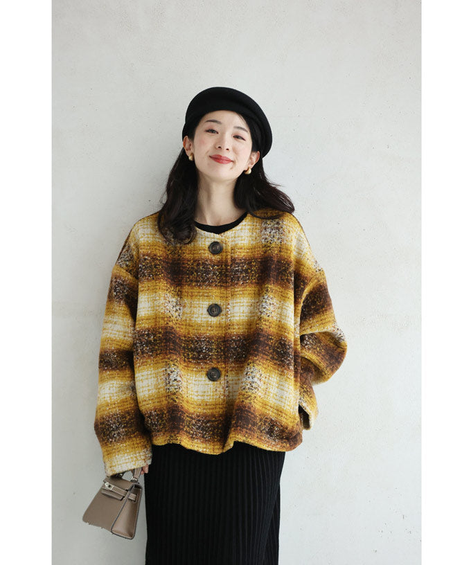 カワイイ CAWAII モコモコチェックのショートコート