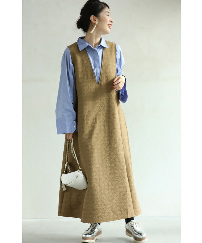 CAWAII CAWAII floral quilted V-neck long dress