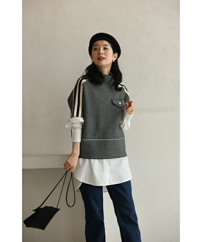 CAWAII shoulder-flowing line pattern knit pullover top