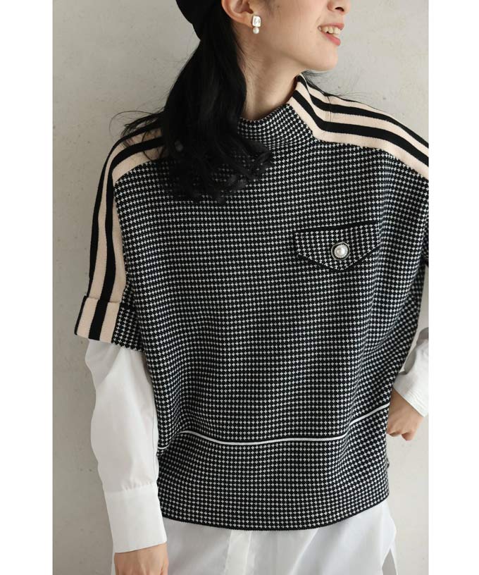 CAWAII shoulder-flowing line pattern knit pullover top