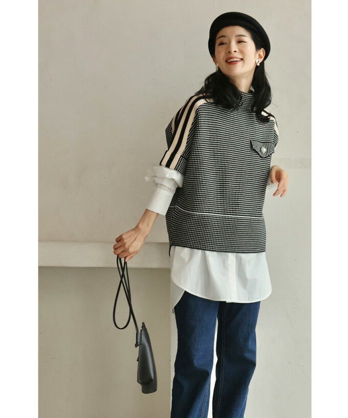 CAWAII shoulder-flowing line pattern knit pullover top