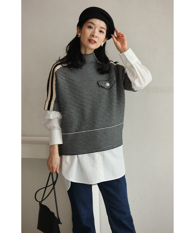 CAWAII shoulder-flowing line pattern knit pullover top