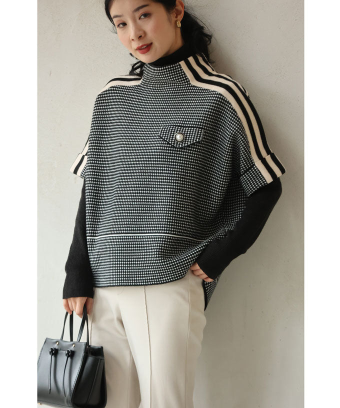 CAWAII shoulder-flowing line pattern knit pullover top