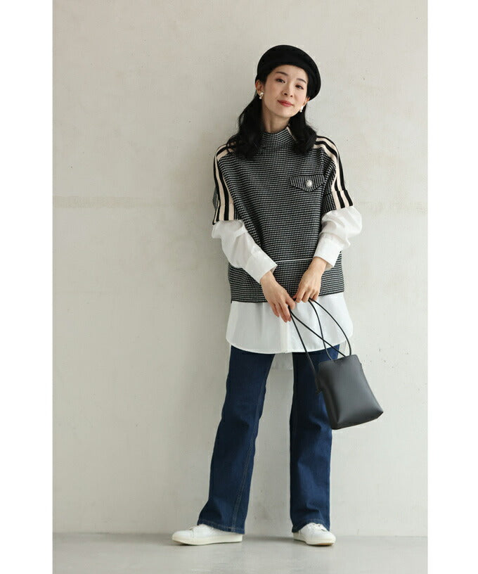 CAWAII shoulder-flowing line pattern knit pullover top