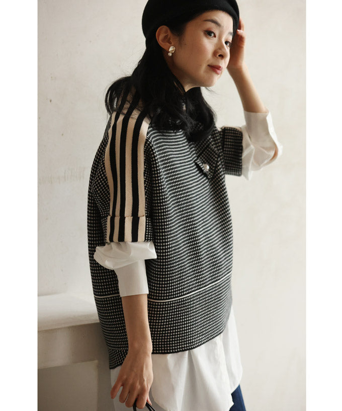 CAWAII shoulder-flowing line pattern knit pullover top