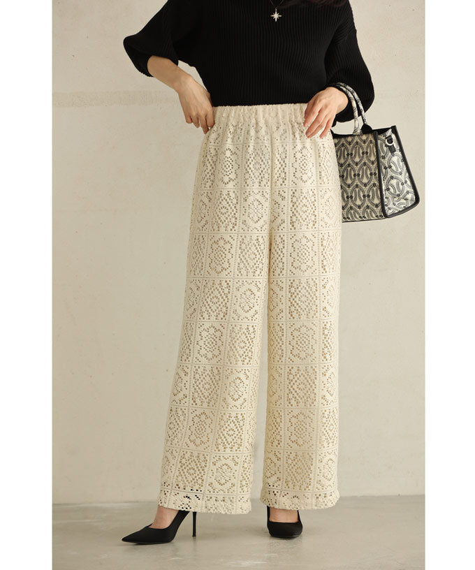 CAWAII CAWAII Majolica Tile Style Lace Wide Pants
