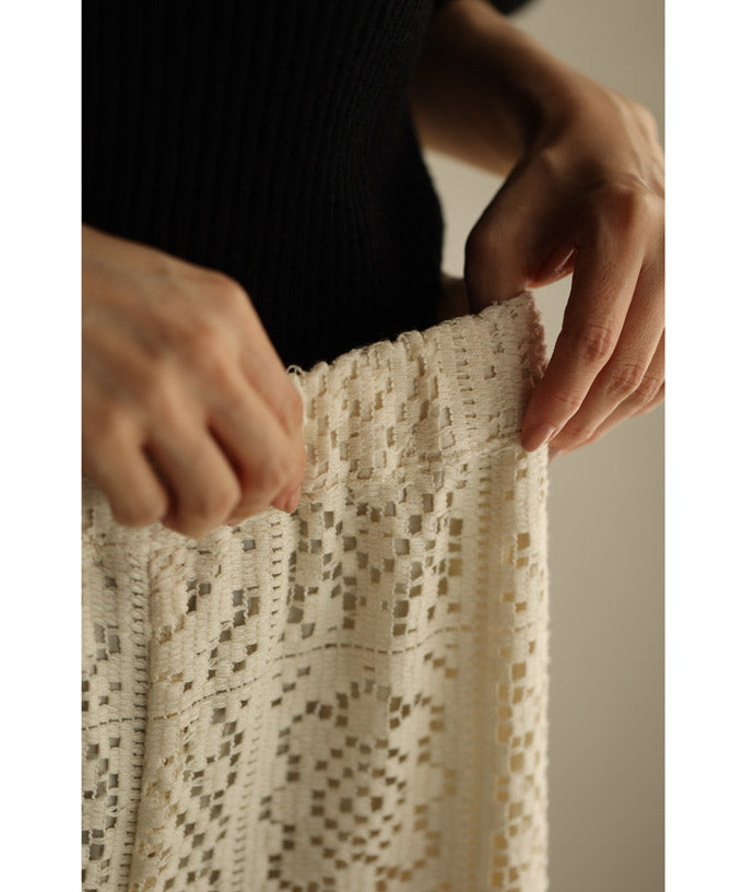 CAWAII CAWAII Majolica Tile Style Lace Wide Pants