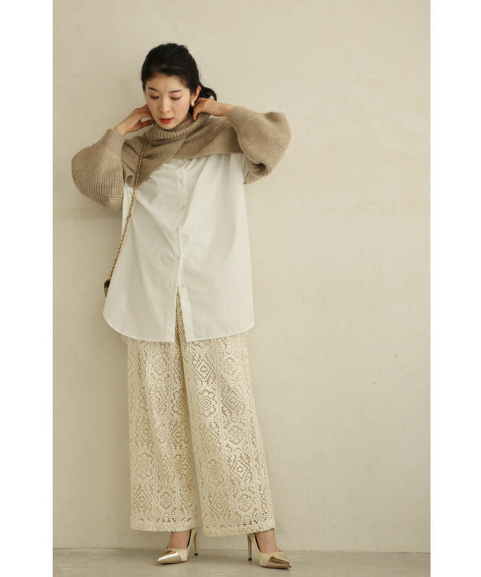 CAWAII CAWAII Majolica Tile Style Lace Wide Pants
