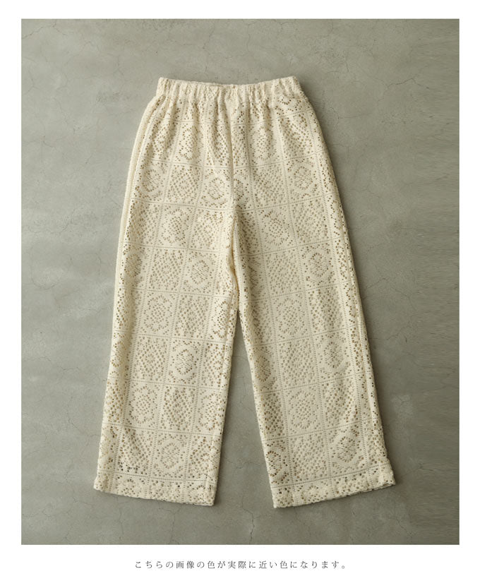 CAWAII CAWAII Majolica Tile Style Lace Wide Pants