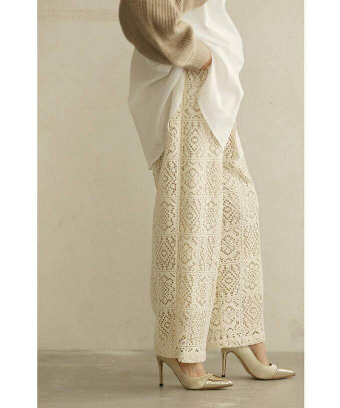 CAWAII CAWAII Majolica Tile Style Lace Wide Pants