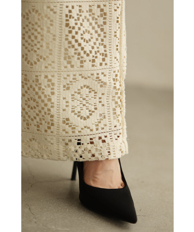 CAWAII CAWAII Majolica Tile Style Lace Wide Pants