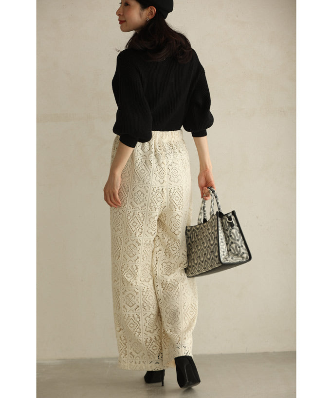 CAWAII CAWAII Majolica Tile Style Lace Wide Pants