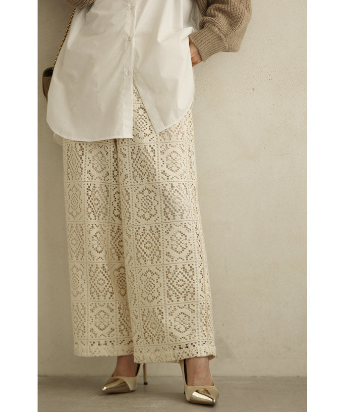 CAWAII CAWAII Majolica Tile Style Lace Wide Pants