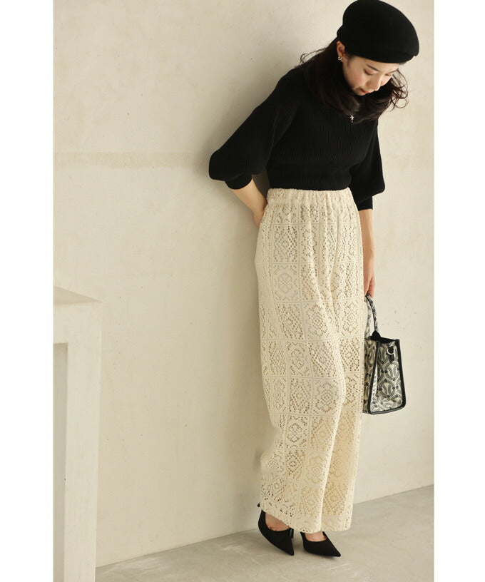 CAWAII CAWAII Majolica Tile Style Lace Wide Pants
