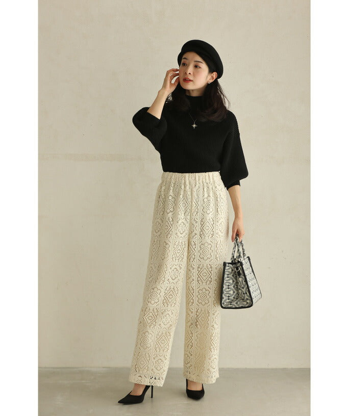 CAWAII CAWAII Majolica Tile Style Lace Wide Pants