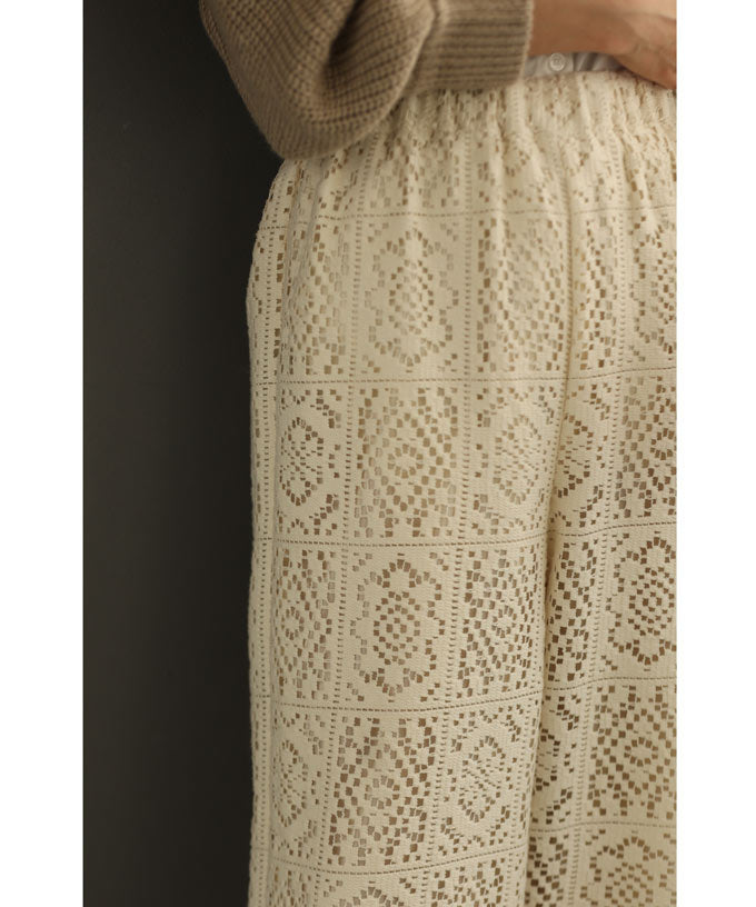 CAWAII CAWAII Majolica Tile Style Lace Wide Pants