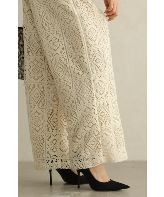 CAWAII CAWAII Majolica Tile Style Lace Wide Pants