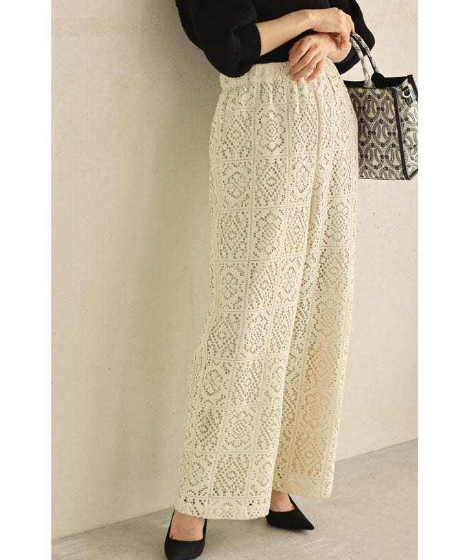 CAWAII CAWAII Majolica Tile Style Lace Wide Pants