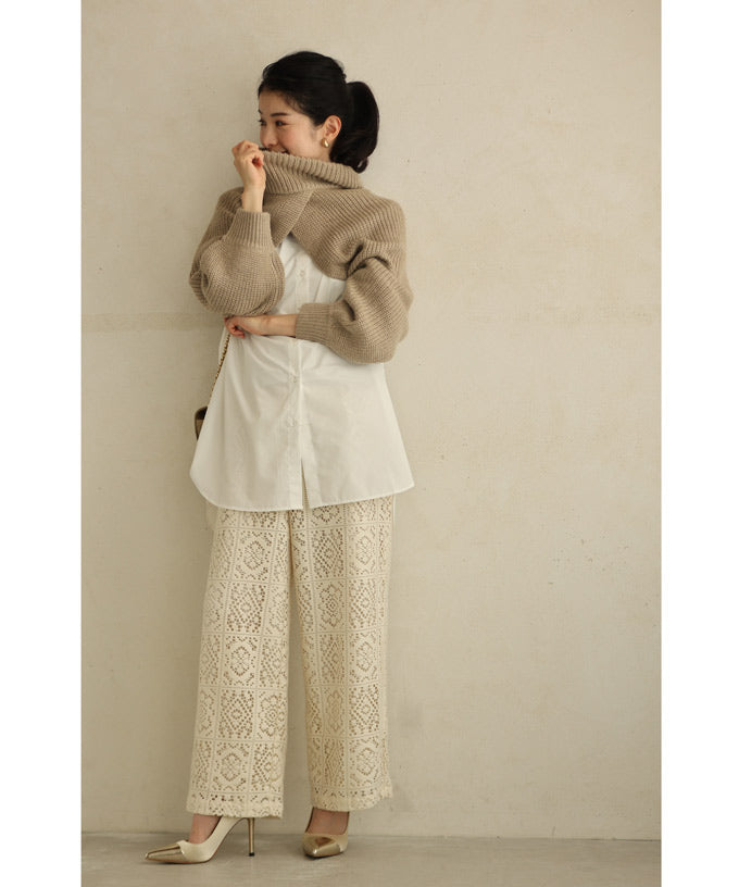 CAWAII CAWAII Majolica Tile Style Lace Wide Pants