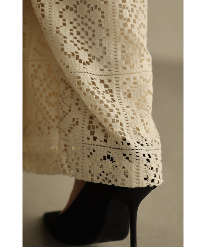 CAWAII CAWAII Majolica Tile Style Lace Wide Pants