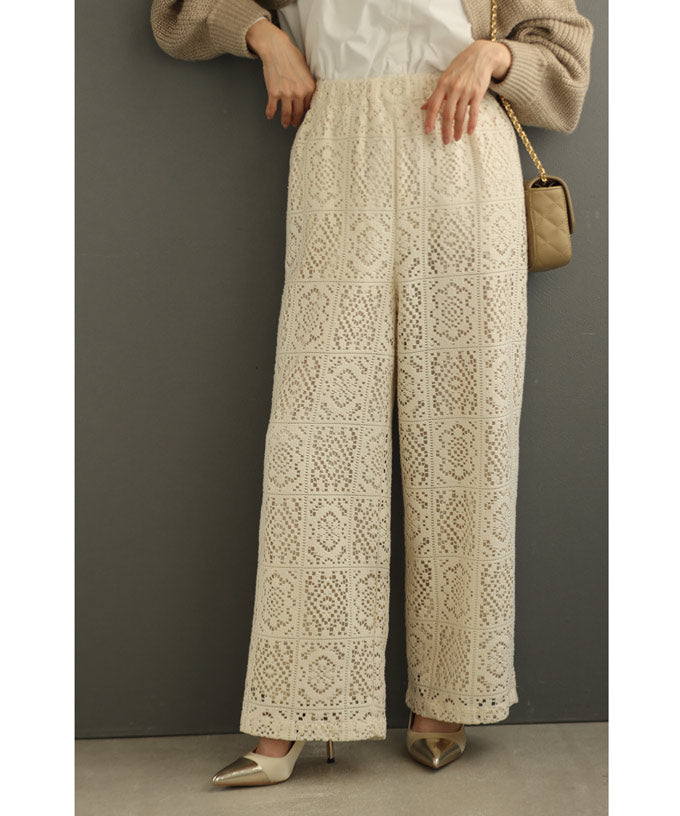 CAWAII CAWAII Majolica Tile Style Lace Wide Pants