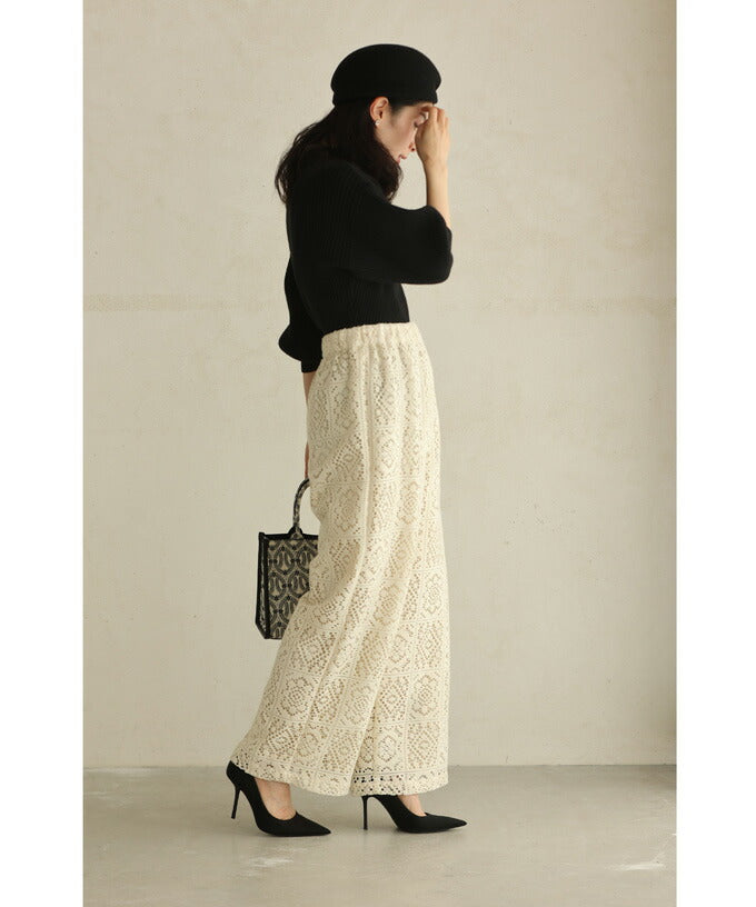CAWAII CAWAII Majolica Tile Style Lace Wide Pants