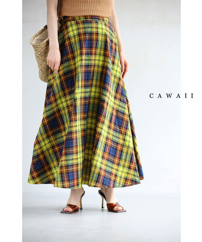 カワイイ CAWAII さらりと涼しいチェック柄ロングスカート