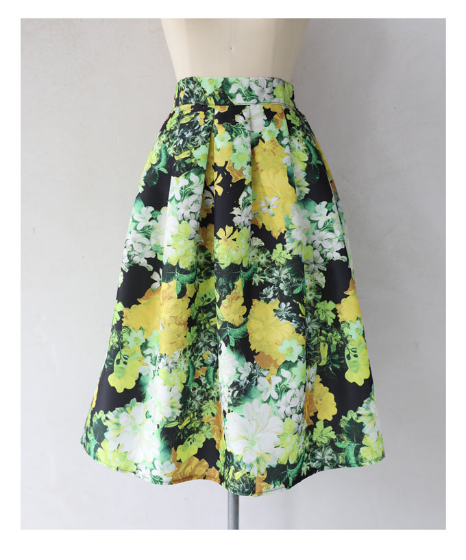 カワイイ CAWAII ガーデンボタニカル柄タックミディアムスカート （グリーン） グリーン