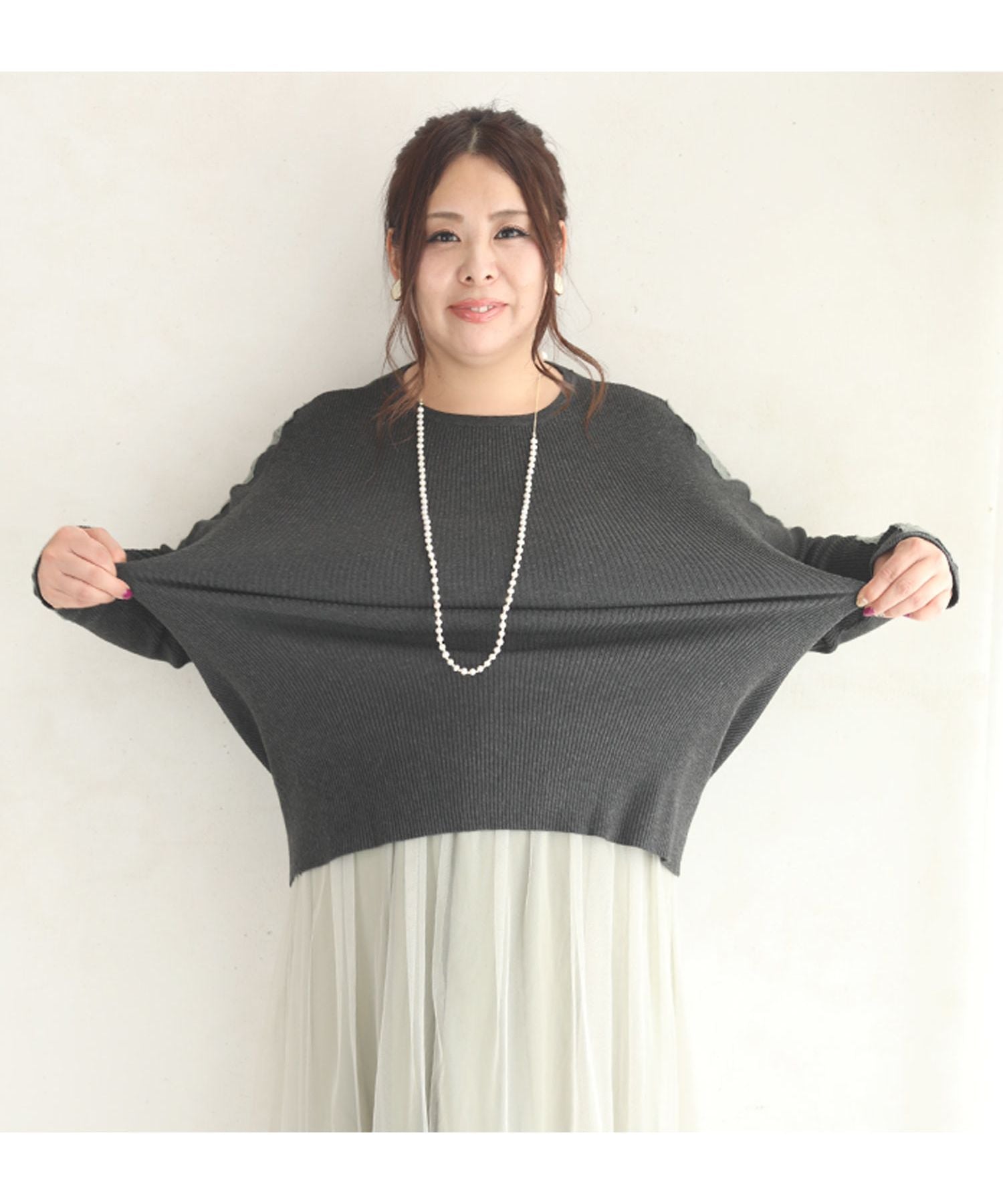 CAWAII CAWAII 胖胖專用。能掩飾肉肉手臂的蕾絲袖針織衫