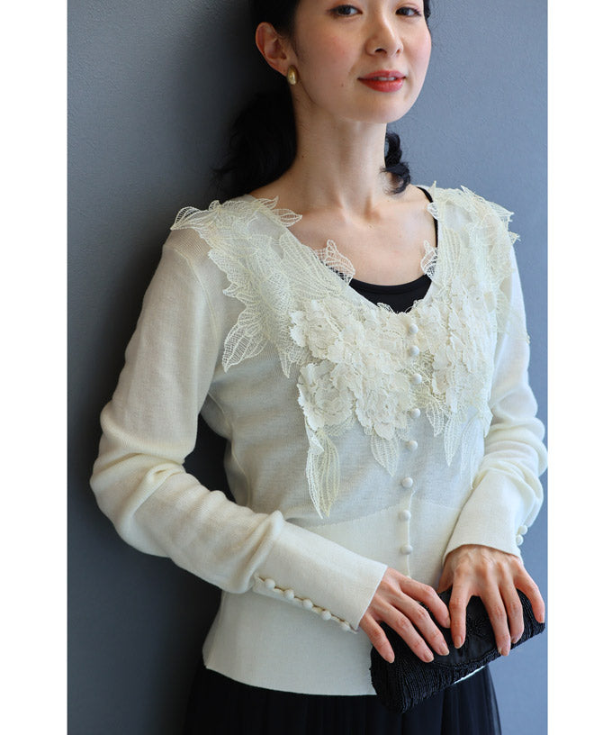 CAWAII CAWAII Three-dimensional blooming abundant flower lace cut-and-sew top