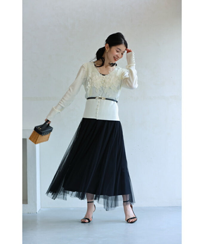 CAWAII CAWAII Three-dimensional blooming abundant flower lace cut-and-sew top
