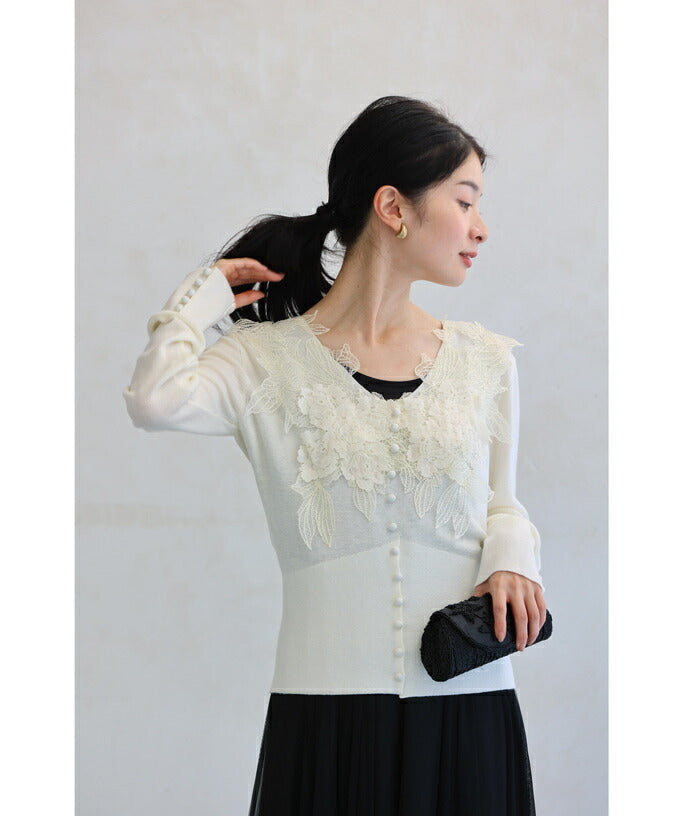 CAWAII CAWAII Three-dimensional blooming abundant flower lace cut-and-sew top