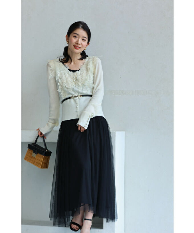 CAWAII CAWAII Three-dimensional blooming abundant flower lace cut-and-sew top