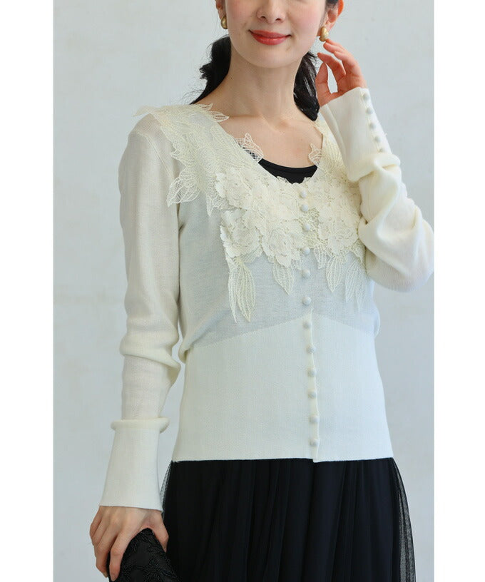 CAWAII CAWAII Three-dimensional blooming abundant flower lace cut-and-sew top