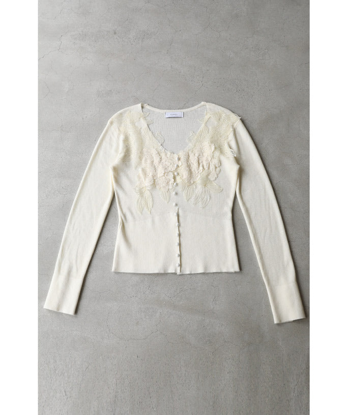 CAWAII CAWAII Three-dimensional blooming abundant flower lace cut-and-sew top