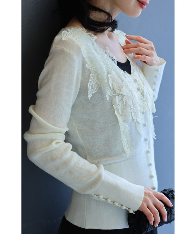 CAWAII CAWAII Three-dimensional blooming abundant flower lace cut-and-sew top
