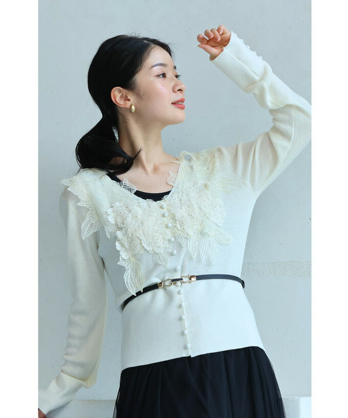CAWAII CAWAII Three-dimensional blooming abundant flower lace cut-and-sew top