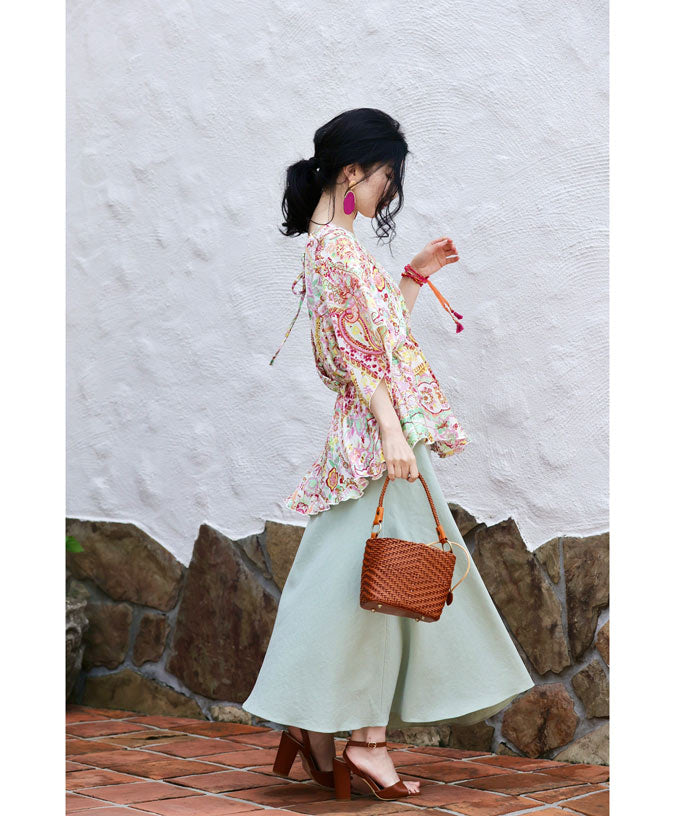 CAWAII Spring-like colorful paisley back-open bra top