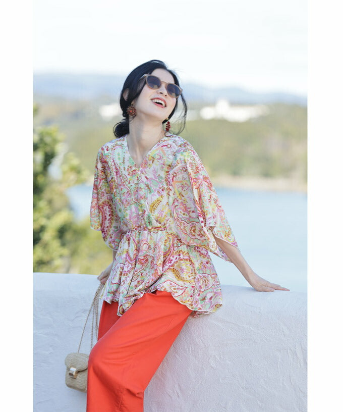 CAWAII Spring-like colorful paisley back-open bra top