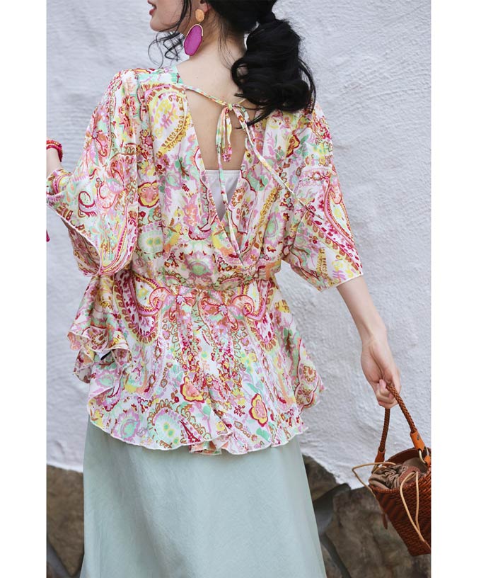 CAWAII Spring-like colorful paisley back-open bra top