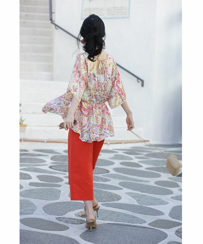 CAWAII Spring-like colorful paisley back-open bra top