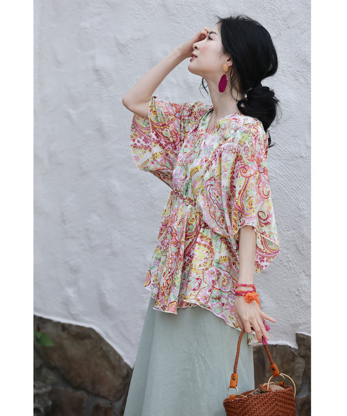 CAWAII Spring-like colorful paisley back-open bra top